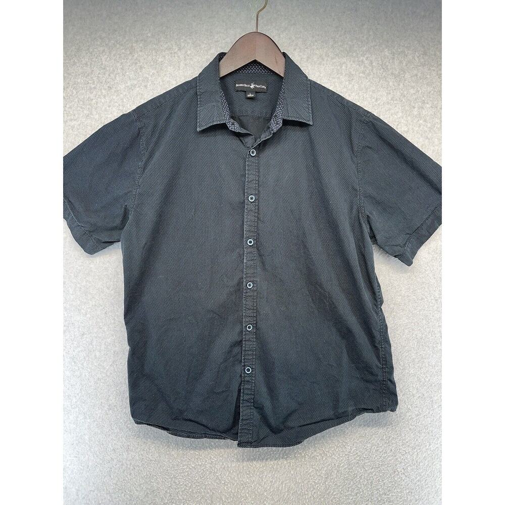 Beverly Hills Polo Club Mens Shirt Size Large Blue Dot Button Up Short Sleeve